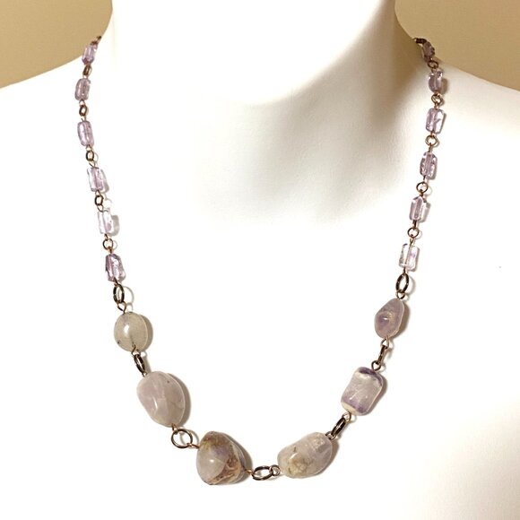 Rustic Amethyst Tumbled Stone Necklace, Genuine Gemstone + Copper Chain - Picture 2 of 15